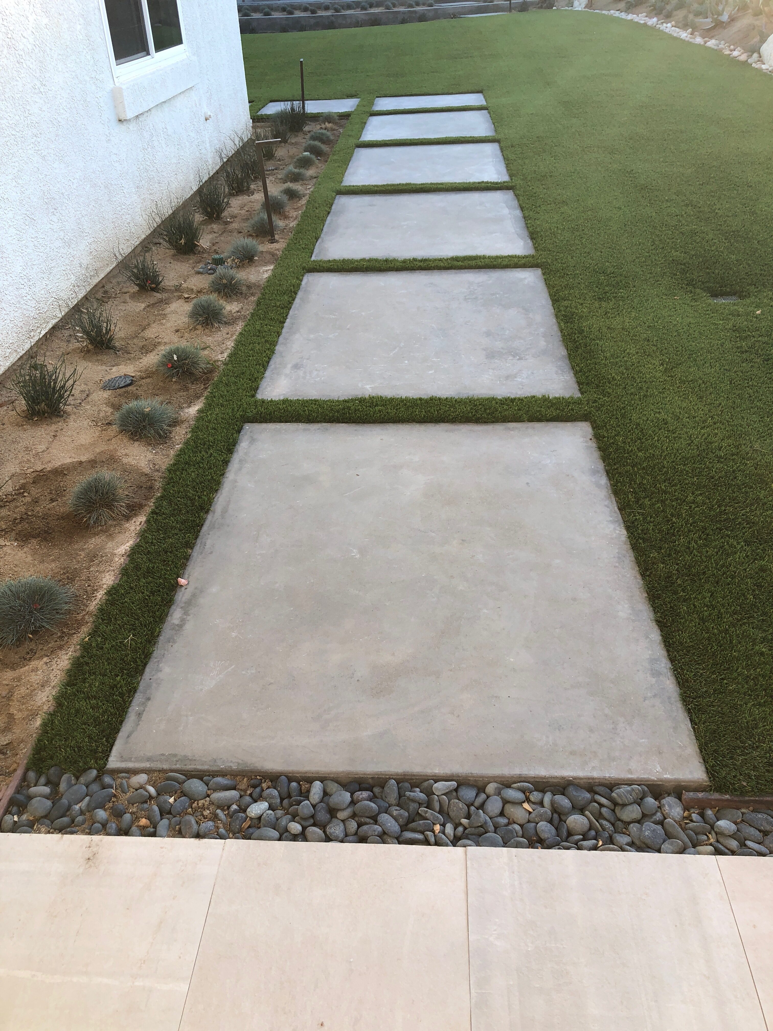 Pavers and stone walkway with turf strips - Green Forever Turf Texas